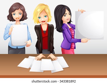 Businesswomen working in team illustration