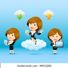 Businesswomen,Tablet PC,Cloud computing Set