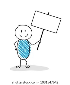 Businness presentation element - funny stickman holding a banner with copyspace. Vector.