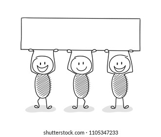 Businness presentation element - funny stickmen holding a banner with copyspace. Vector.