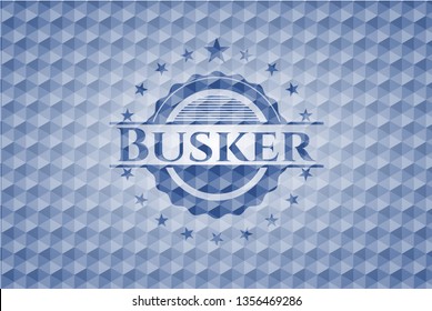 Busker blue hexagon emblem.