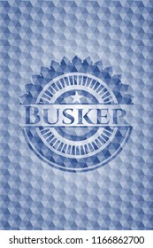 Busker blue polygonal emblem.