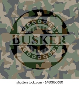 Busker camouflaged emblem. Vector Illustration. Detailed.