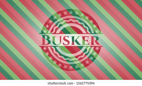 Busker Christmas Badge Background. Vector Illustration. Detailed.