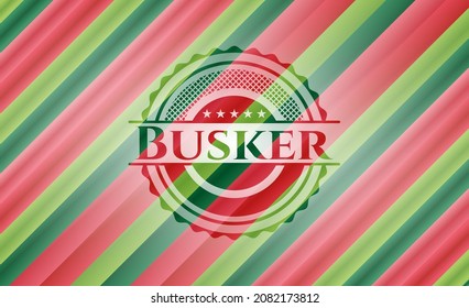 Busker Christmas Badge. Vector Illustration. Detailed. 