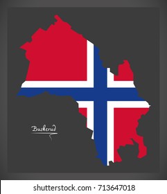 Buskerud map of Norway with Norwegian national flag illustration