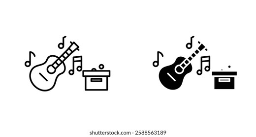 Busking vectors icons set in filled and strokes on white background