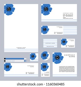 Busness set with hand drawn wildflowers. Vector illustration.