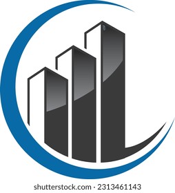 diseño del logotipo de busniss vectorial de los edificios de los peines circular símbolo del logotipo