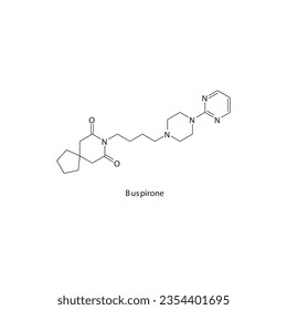 Buspirone flat skeletal molecular structure α1 agonist drug used in anxiety treatment. Vector illustration.