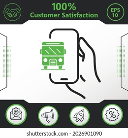 Icono de autobuses dentro del teléfono móvil. Elementos gráficos para su trabajo - Diseño moderno