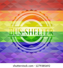 Bus-shelter emblem on mosaic background with the colors of the LGBT flag