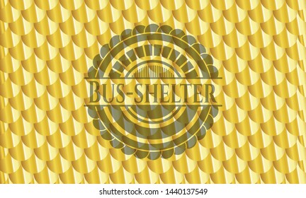 Bus-shelter golden badge or emblem. Scales pattern. Vector Illustration. Detailed.