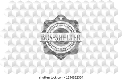 Bus-shelter grey badge with geometric cube white background