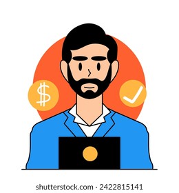 Bussines concept illustration,a men taking bussines activites.Vector illustration