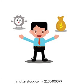 Bussines Man, A Clock, And Money Vector Illustration