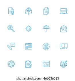 Bussines and office blue line of icons set of 16