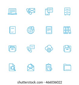 Bussines And Officeblue Line Of Icons Set Of 16