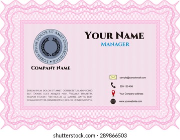 Bussines or presentation card, retro style. Border, frame.With guilloche pattern and background. Nice design. 