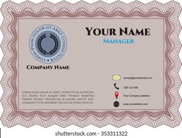 Bussines or presentation card, retro style. Excellent complex design. Vector illustration.Printer friendly. 