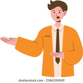 Empresario con camisa de naranja y corbata. Ilustración vectorial en estilo de caricatura