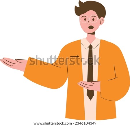 Bussinesman in orange jacket and tie. Vector illustration in cartoon style