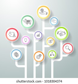Conjunto de iconos vectoriales de comunicación comercial, concepto de diagrama de árbol