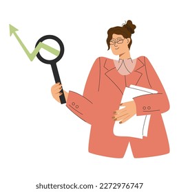 Bussiness concept vector illustration Businesswoman working on finding a successful strategy