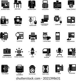 Bussiness essential black and white flat icon collection set