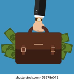 Bussiness, hand holding briefcase. Vector