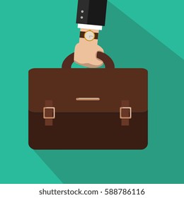 Bussiness, hand holding briefcase. Vector