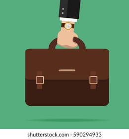 Bussiness, hand holding briefcase. Vector