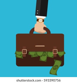 Bussiness, hand holding briefcase. Vector