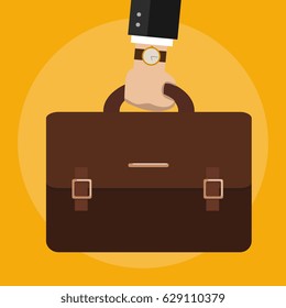 Bussiness, hand holding briefcase. Vector