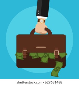Bussiness, hand holding briefcase. Vector