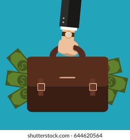 Bussiness, hand holding briefcase. Vector