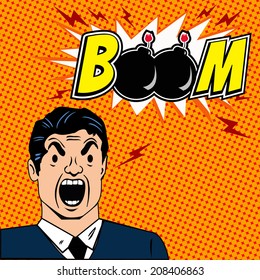 Bussiness man angry with Boom! Comic Speech Bubbles vector