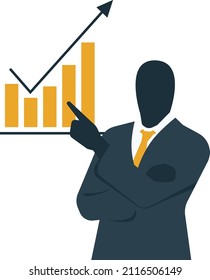 bussiness man pointing stock exchange graph flat illustration