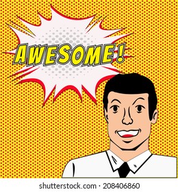 Bussiness man say AWESOME with Comic Speech Bubbles vector