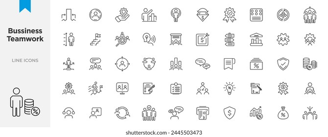 Bussiness teamwork and management line icons collection.  Line icons collection vector. Outline icon pack 