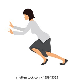 Bussineswoman woman pushing something. Vector illustration.