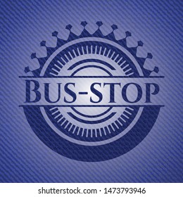 Bus-stop badge with denim background. Vector Illustration. Detailed.