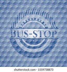 Bus-stop blue polygonal badge. Vector Illustration. Detailed.