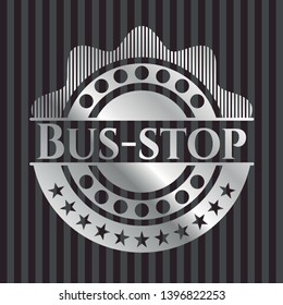 Bus-stop silvery emblem or badge. Vector Illustration. Mosaic.
