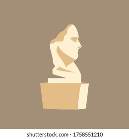 Bust cartoon vector illustration. Museum installation. Cultural classical masterpiece. Historical human head sculpture flat color object. Art gallery exhibit isolated on brown background