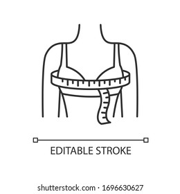 Bust circumference pixel perfect linear icon. Thin line customizable illustration. Female upper body measurements, tailoring parameters contour symbol. Vector isolated outline drawing. Editable stroke