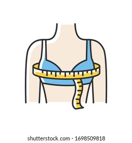 Bust circumference RGB color icon. Female upper body measurements, tailoring parameters. Bust width specification for bespoke clothing. Isolated vector illustration