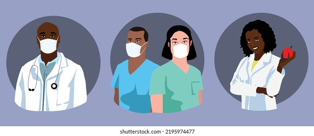 bust of doctors for icons related to medicine, nurses and nutritionists
