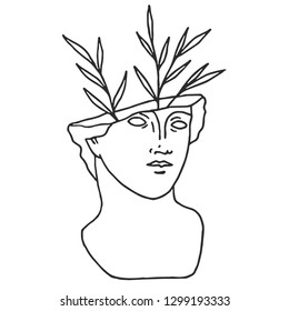 bust of a girl with flowers
