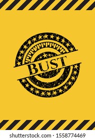 Bust grunge black emblem with yellow background, warning sign. Vector Illustration. Detailed.